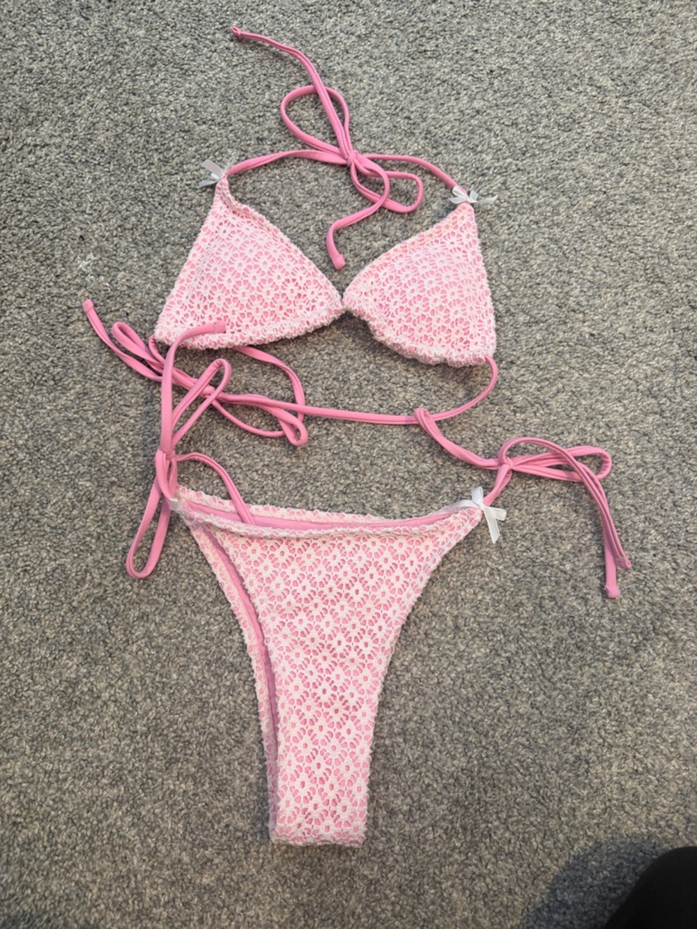 SHEIN Pink Crochet Triangle Tie-Side Bikini